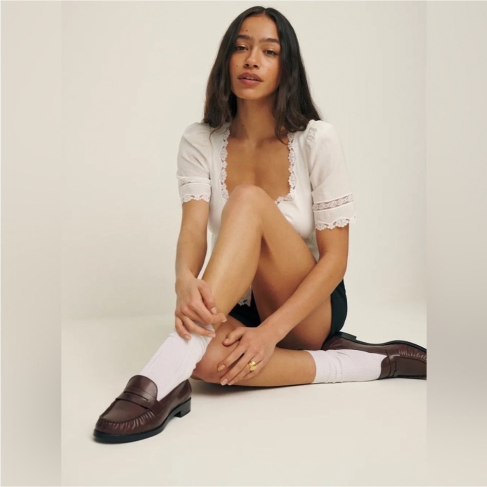 Reformation Ani Ruched Loafers in Espresso Leather